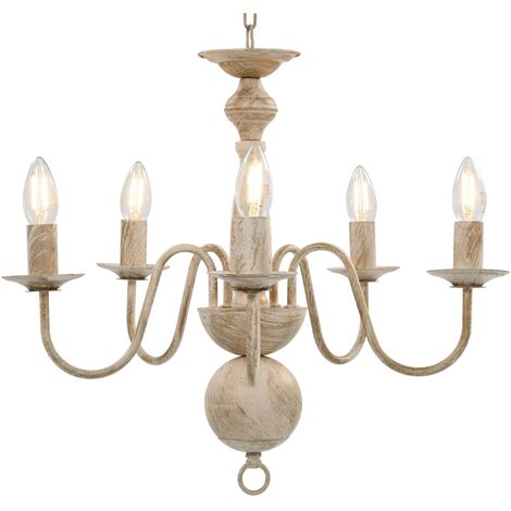 vidaXL Candelabro Stile Anticato Bianco 5 Lampadine E14