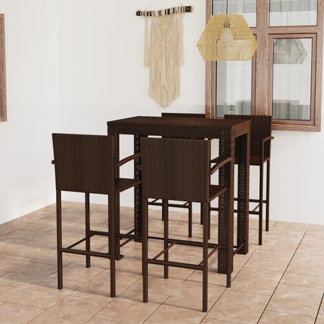 vidaXL Set Bar da Giardino 5 pz con Braccioli in Polyrattan Marrone
