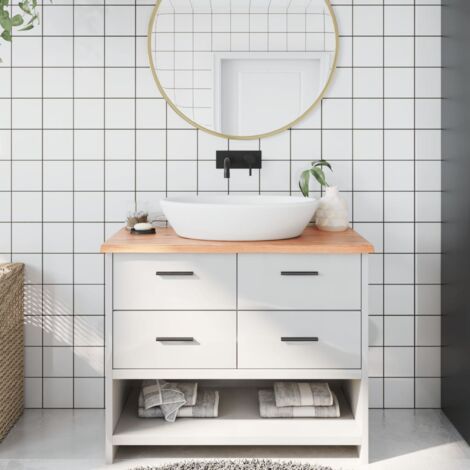 vidaXL Piano Bagno Marrone Chiaro 100x40x2 cm Legno Massello Trattato (1/5)