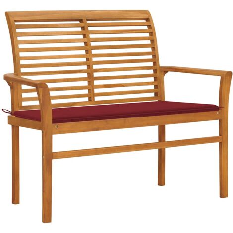 vidaXL Panca da Giardino con Cuscino Rosso Vino 112 cm Legno di Teak (1/5)