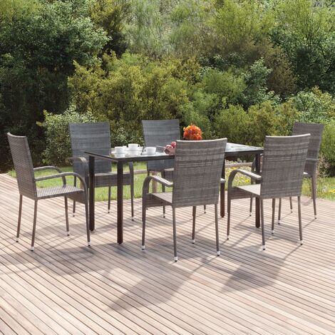 vidaXL Set da Pranzo da Giardino 7 pz Grigio in Polyrattan