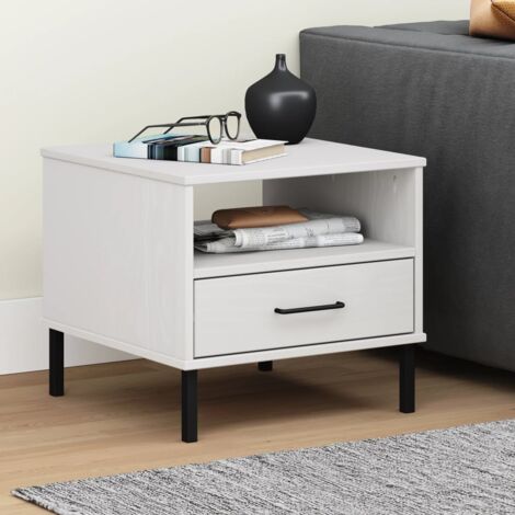 vidaXL Comodino con Gambe in Metallo Bianco Legno Massello Pino (1/5)