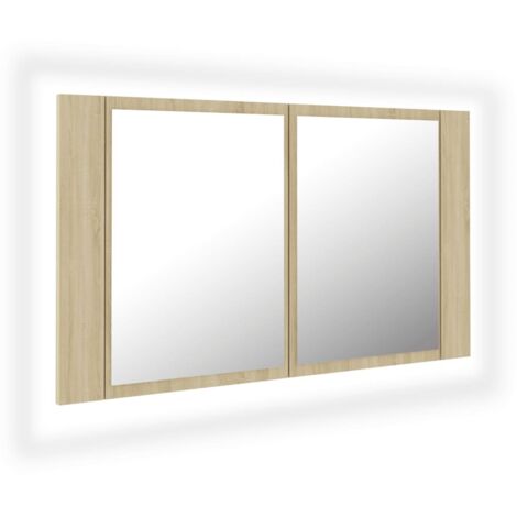 vidaXL Armadietto a Specchio con Luci LED Rovere Sonoma in Acrilico