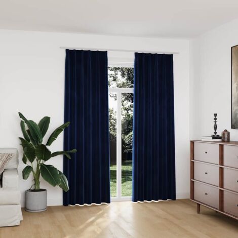 vidaXL Tende Oscuranti con Ganci 2 pz Blu Scuro in Velluto 140x225 cm (1/5)