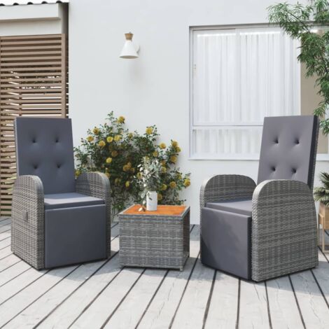 vidaXL Set Mobili Giardino 3pz Grigio Polyrattan Legno Massello (1/5)