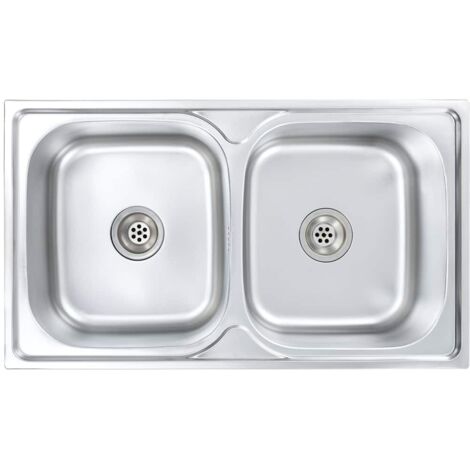Lavello da Cucina Doppio con Filtro e Sifone in Acciaio Inox vidaXL