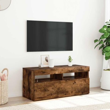 vidaXL Mobile Porta TV con Luci LED Rovere Fumo 90x35x40 cm