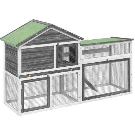vidaXL Conigliera Grigia 185,5x60,5x109,5cm in Legno Massello di (1/5)