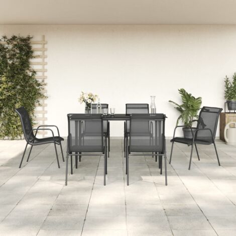 Set da Pranzo da Giardino 7 pz Nero in Acciaio e Textilene vidaXL 620058