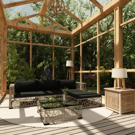 vidaXL Set Divani da Giardino 5 pz con Cuscini in Polyrattan (1/5)