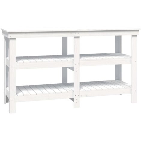 vidaXL Banco da Lavoro Bianco 142,5x50x80 cm in Legno Massello di Pino