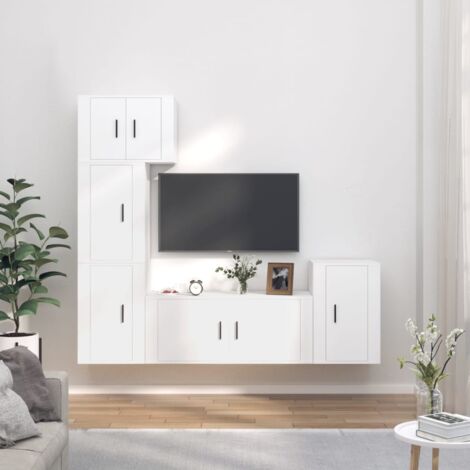 VidaXL Set di Mobili Porta TV 4 pz Bianco Lucido in Legno Multistrato