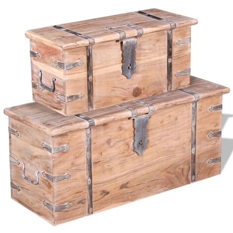vidaXL Set 2 Pezzi Cassapanca in Legno Massiccio di Acacia