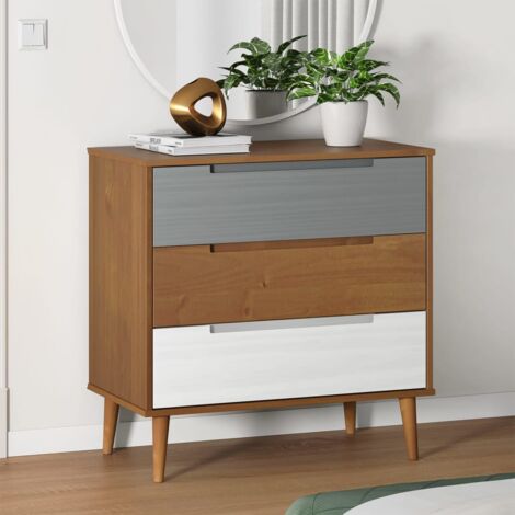 VidaXL Comodino In Legno Massello Di Quercia E MDF - Mobiletto Rustico Marrone, Cassettiera Per Camera Da Letto, Dimensioni 36x30x47 Cm