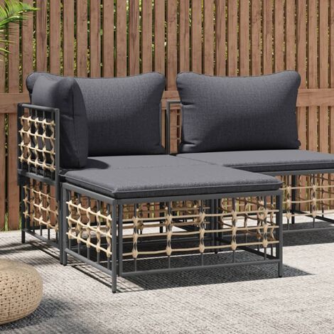 vidaXL Poggiapiedi da Giardino con Cuscino in Polyrattan Grigio