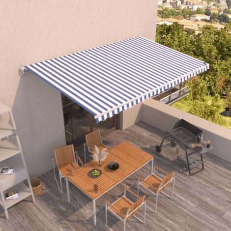 Tenda da Sole Retrattile Manuale 500x350 cm Blu e Bianca vidaXL