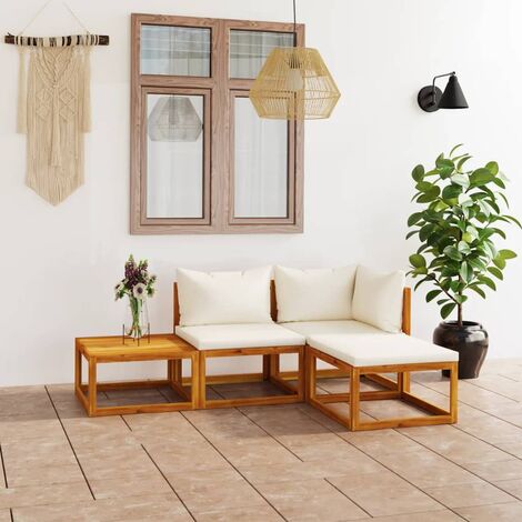 Set Divani da Giardino 4 pz con Cuscini Crema in Legno Acacia vidaXL