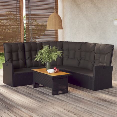 vidaXL Set da Giardino 2 pz con Cuscini Nero in Polyrattan (1/4)