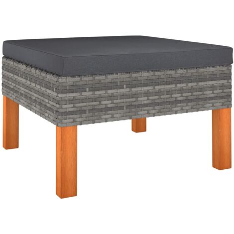 vidaXL Poggiapiedi in Polyrattan e Legno Massello di Eucalipto