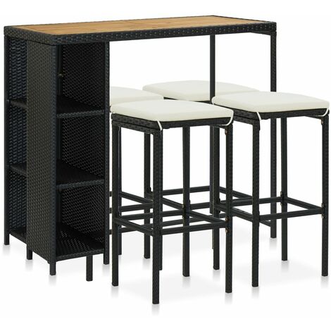 vidaXL Set da Bar da Giardino 5 pz con Cuscini in Polyrattan Nero