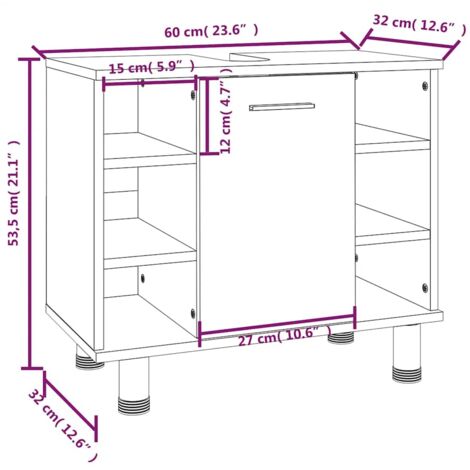 Armadietto Bagno Rovere Marrone 60x32x53,5 cm Legno Multistrato