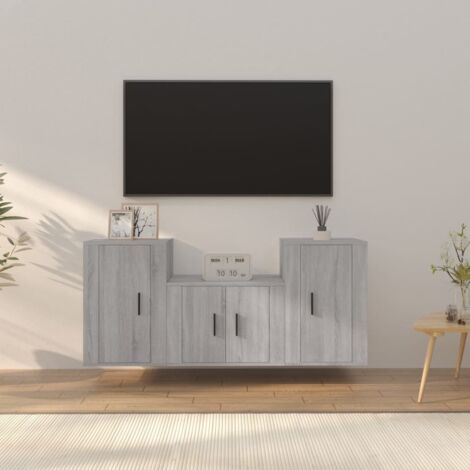 vidaXL Set Mobili Porta TV 3 pz Grigio Sonoma in Legno Multistrato (1/5)