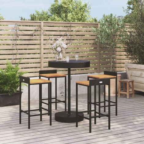 vidaXL Set Bar Giardino 5 pz Nero Polyrattan e Legno Massello Acacia
