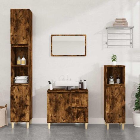 vidaXL Armadietto Bagno Rovere Fumo 65x33x60 cm in Legno Multistrato