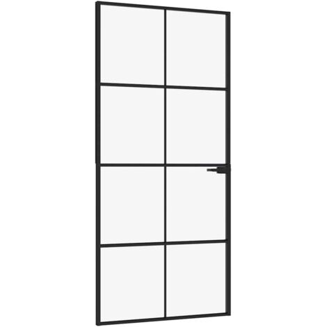vidaXL Porta Interna Nera 93x201,5cm Vetro Temperato Alluminio Sottile