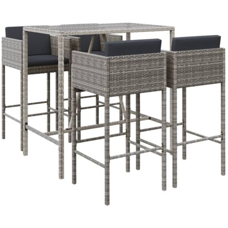 vidaXL Set Bar da Giardino 5 pz con Cuscini in Polyrattan Grigio