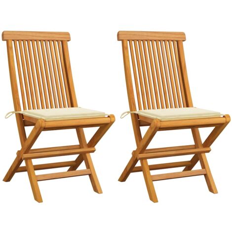 Sedie da Giardino con Cuscini Crema 2 pz in Massello di Teak vidaXL (1/5)