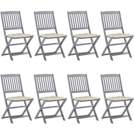 Sedie da Giardino Pieghevoli 8 pz con Cuscini Massello Acacia vidaXL