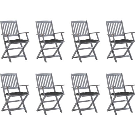 vidaXL Sedie da Giardino Pieghevoli 8 pz con Cuscini Massello