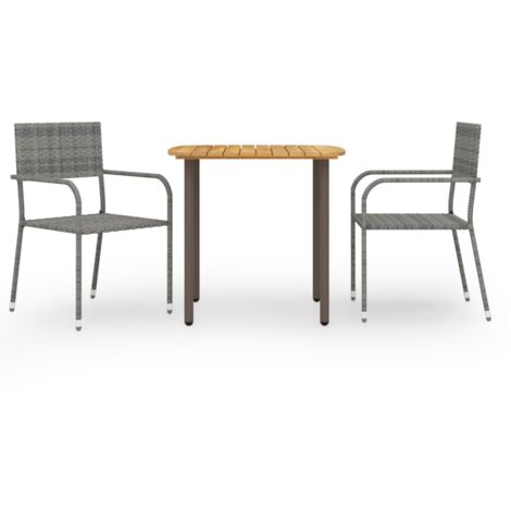 vidaXL Set Mobili da Pranzo per Giardino 3 pz Polyrattan Grigio (1/5)