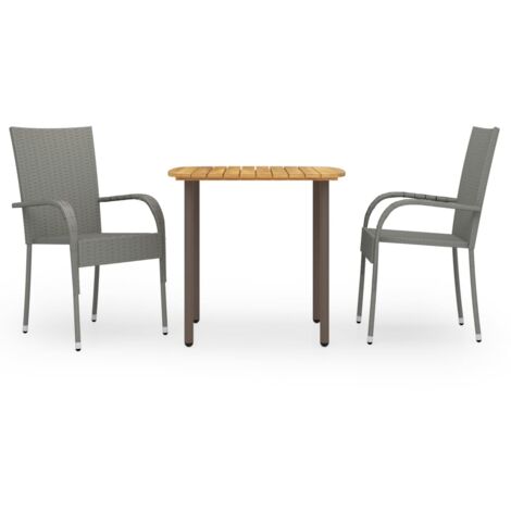 vidaXL Set Mobili da Pranzo per Giardino 3 pz Polyrattan Grigio (1/5)