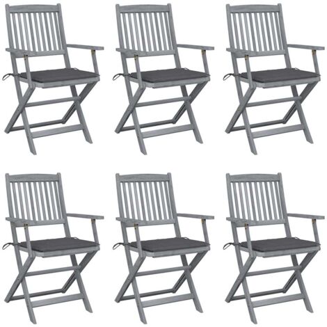 vidaXL Sedie da Giardino Pieghevoli 6pz con Cuscini in Massello Acacia