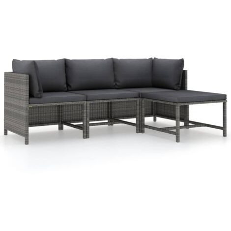 Set Divani da Giardino 4 pz con Cuscini in Polyrattan Grigio vidaXL
