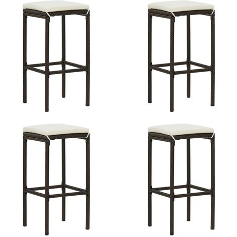 vidaXL Sgabelli da Bar con Cuscini 4 pz Marroni in Polyrattan