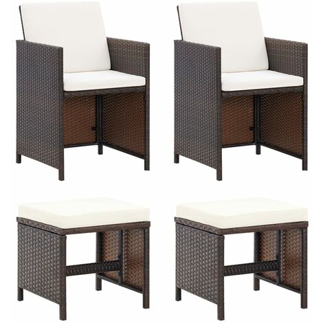 vidaXL Set Sedie da Giardino e Poggiapiedi 4 pz in Polyrattan Marrone