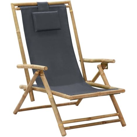 vidaXL Sedia Relax reclinabile Grigio Scuro in Bambù e Tessuto