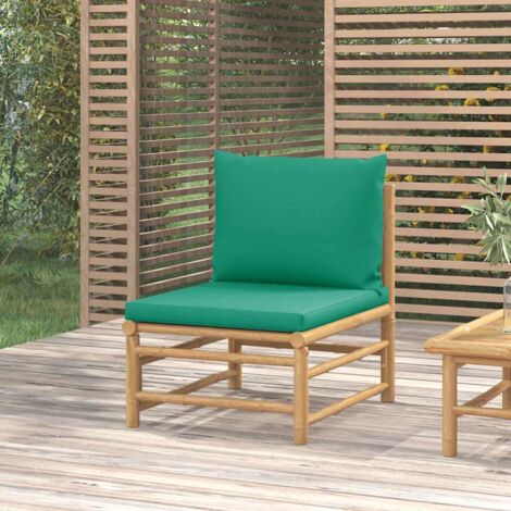 vidaXL Divano Centrale da Giardino con Cuscini Verdi in Bambù