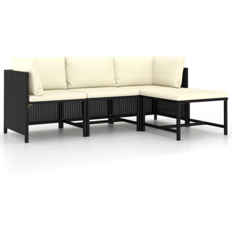 vidaXL Set Divani da Giardino 4 pz con Cuscini in Polyrattan Nero