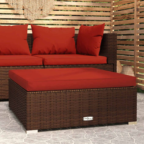 vidaXL Poggiapiedi Giardino con Cuscino Marrone 70x70x30 cm Polyrattan