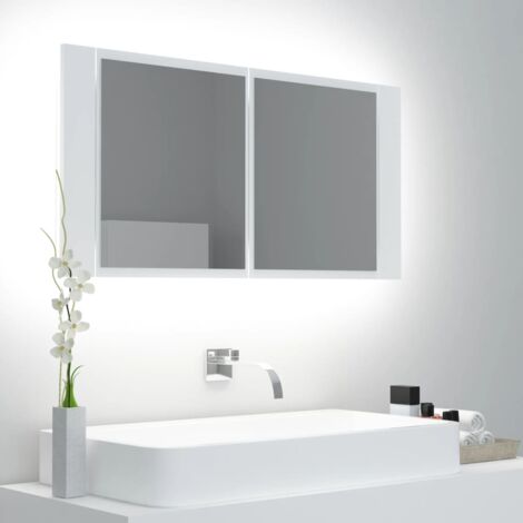 vidaXL Armadietto a Specchio con Luci LED Bianco 90x12x45 in Acrilico