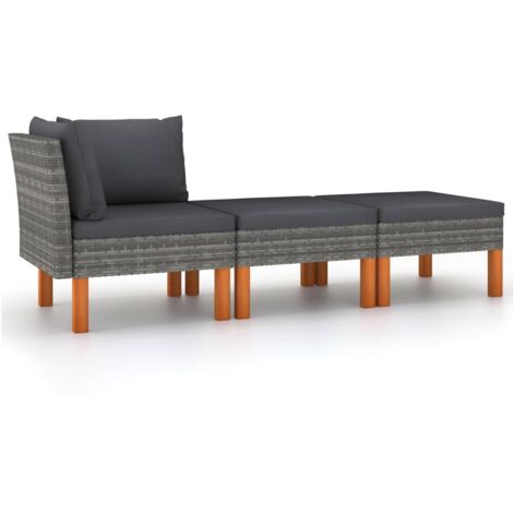 vidaXL Set di Divani da Giardino 3 pz Polyrattan Massello di Eucalipto
