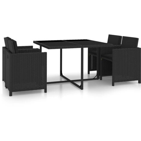 Set da Pranzo da Giardino 5 pz con Cuscini in Polyrattan Nero vidaXL