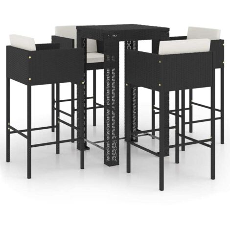 vidaXL Set Bar da Giardino 5 pz con Cuscini Polyrattan Nero (1/5)