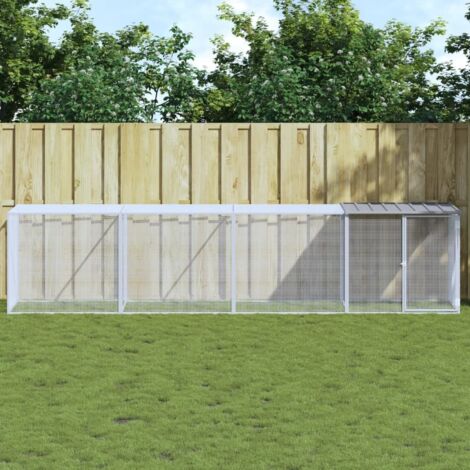vidaXL Gabbia Polli Tetto Grigio Chiaro 403x98x90 cm Acciaio Zincato