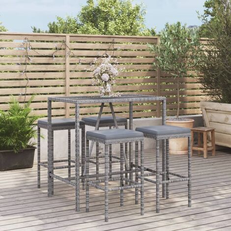 vidaXL Set Bar da Giardino 5 pz con Cuscini in Polyrattan Grigio