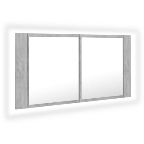 vidaXL Armadietto a Specchio con Luci LED Grigio Cemento in Acrilico